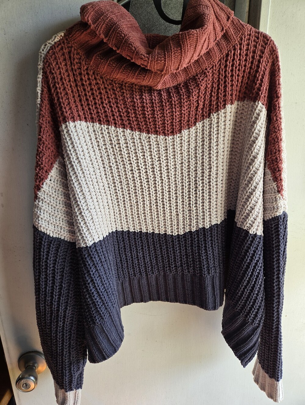 POL Colorblock Cowl Neck Sweater - Rust, Cream & Navy NWOT